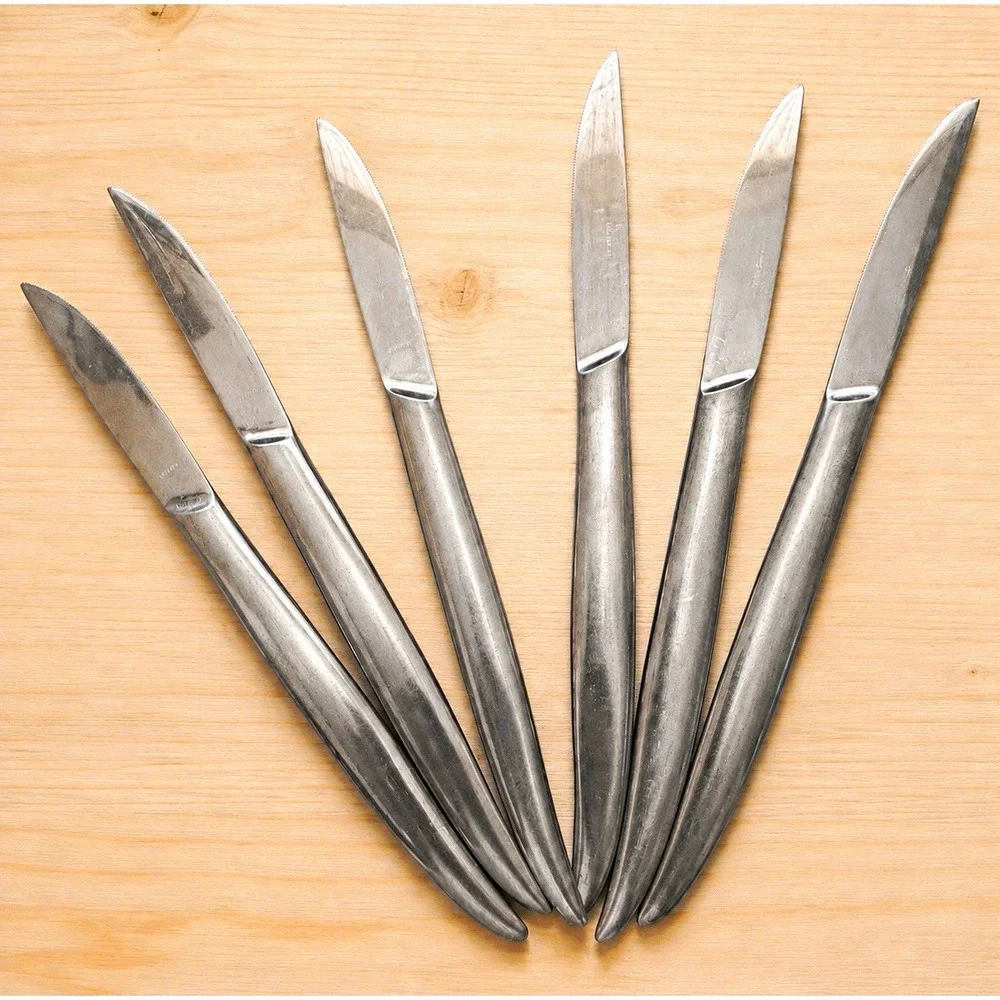 Set of 6 Stainless Steel Steak Knives Handmade Japan 4in Straight Edge Silver[B]